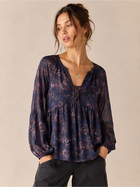 Knox Rose Tops - Knox Rose Floral‎ Peasant Blouse Small Boho Cottagecore Sheer Balloon Sleeve Top